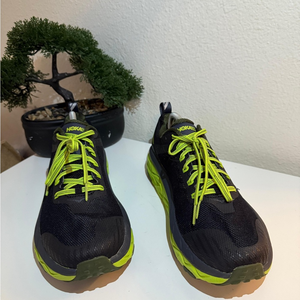 Hoka Black and Neon Green Athletic Shoes - Picture 3 of 10